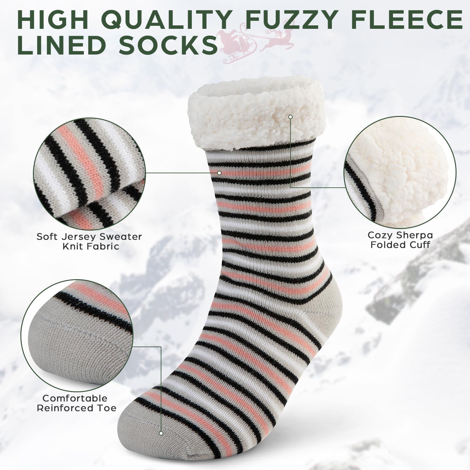 Fuzzy Socks Warm Socks with Grippers Sherpa Fleece Lined Thermal