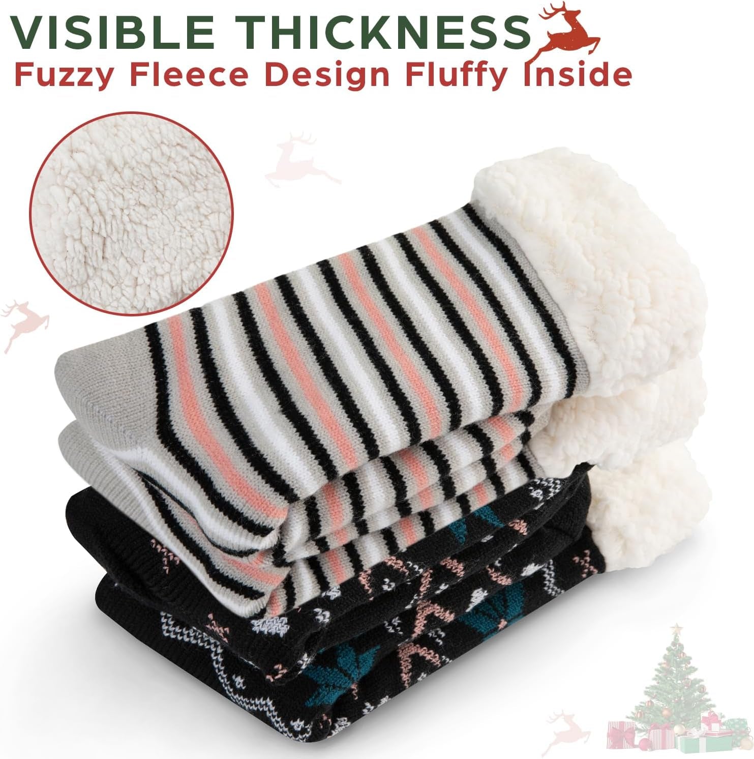 Fuzzy Socks Warm Socks with Grippers Sherpa Fleece Lined Thermal